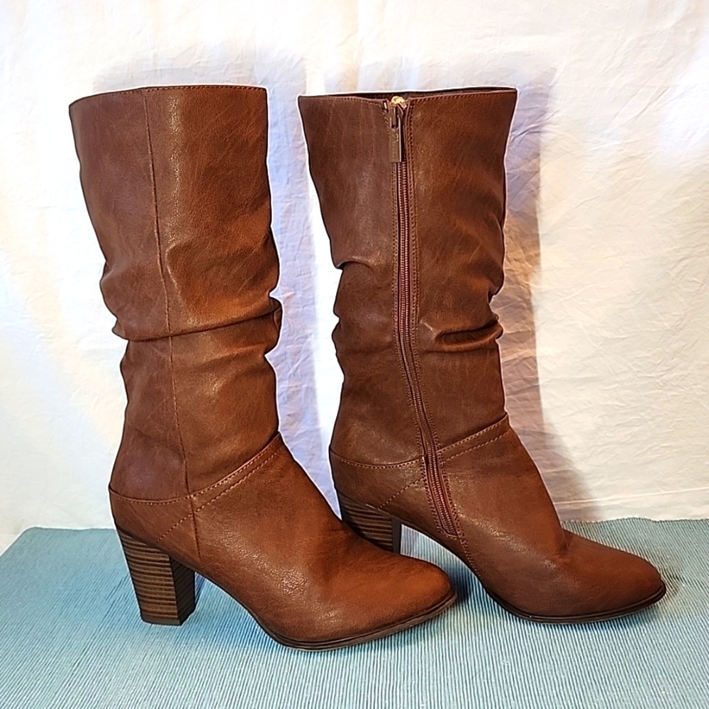 Brown faux leather boots